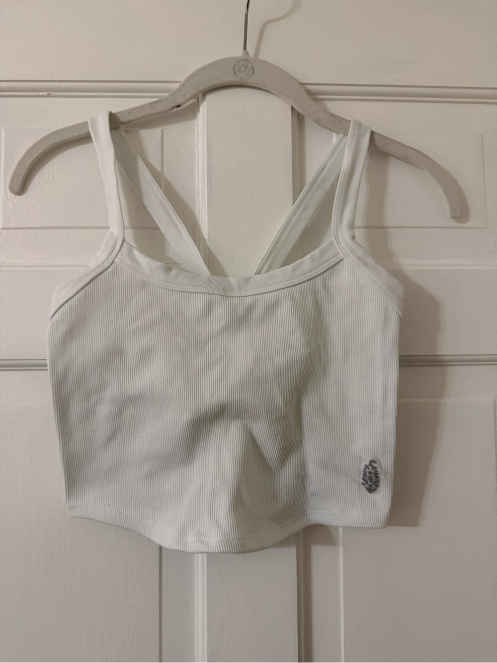 FP Movement by Free People White Ribbed Cropped Camisole with Strappy Back